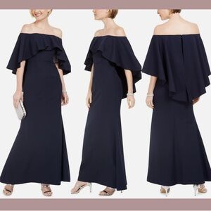 NWT Vince Camuto Off The Shoulder Capelet Gown in Navy Blue size 14